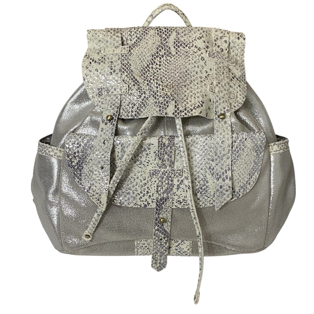 Mila Louise Paris Silver and Cream Snakeskin Backpack